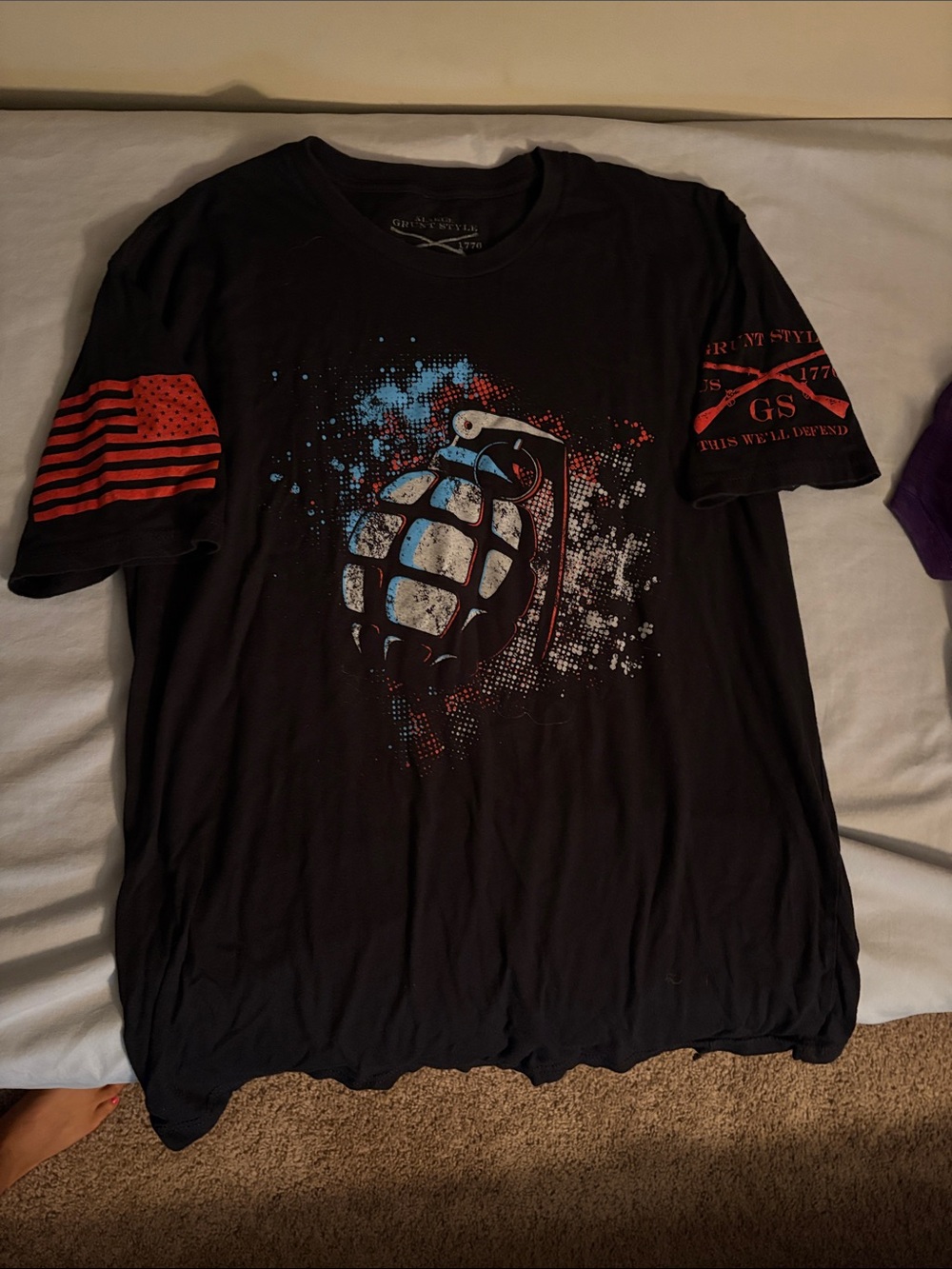 Grunt Style Black Short-Sleeve Tee with Red and Blue Grenade Graphic